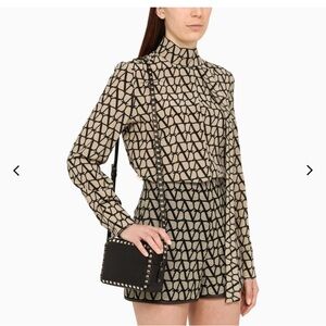 Valentino Rockstud Black Crossbody Camera Bag with Gold Studs